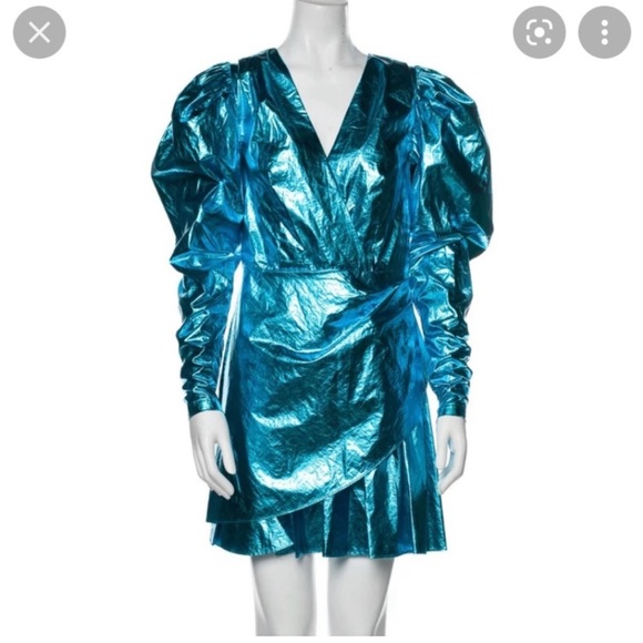 NWT ROTATE BIRGER CHRISTENSEN METALLIC
PUFF SLEEVE DRESS IN BLUE, Size 40 - Picture 2 of 5